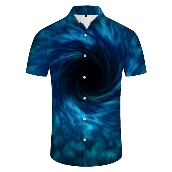 
I'm afraid vortex black hole blue starry sky tropical four seasons Hawaii short-sleeved shirt men's casual button-down shirt short sleeve
                