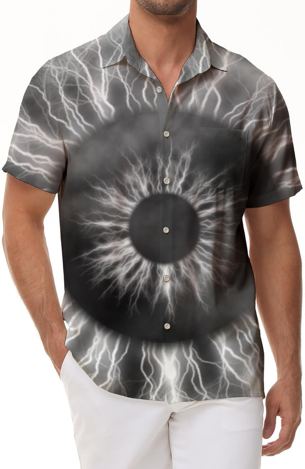 Electric Explosion Ball Lightning Pupil Hawaiian Shirt Button Collar Cuban Lapel Short Sleeve Top Casual Daily Street Men