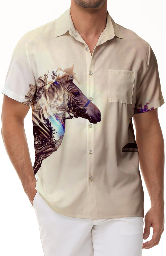 Digital Printing Animal Horse Pattern Men's Shirt Short Sleeve Casual Loose Beach Hawaiian Shirt Shirt Men Fashion Tops