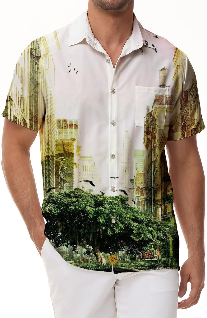 Building casual short-sleeved shirt men's Hawaiian button-down shirt four seasons short-sleeved shirt collar pocket button-down