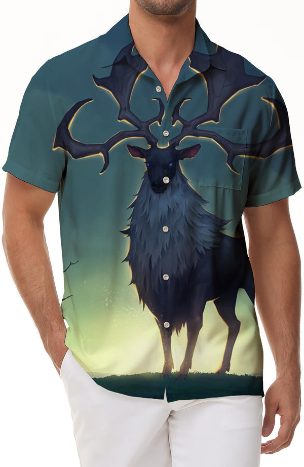 Hawaiian shirts mens casual button down shirts perfect for summer beach vacations deer forest pattern
