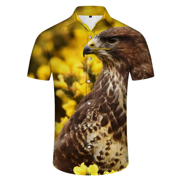 
Sky King Eagle and Flower Men's Casual Button Short Sleeve Shirt with Pockets for Office Travel
                