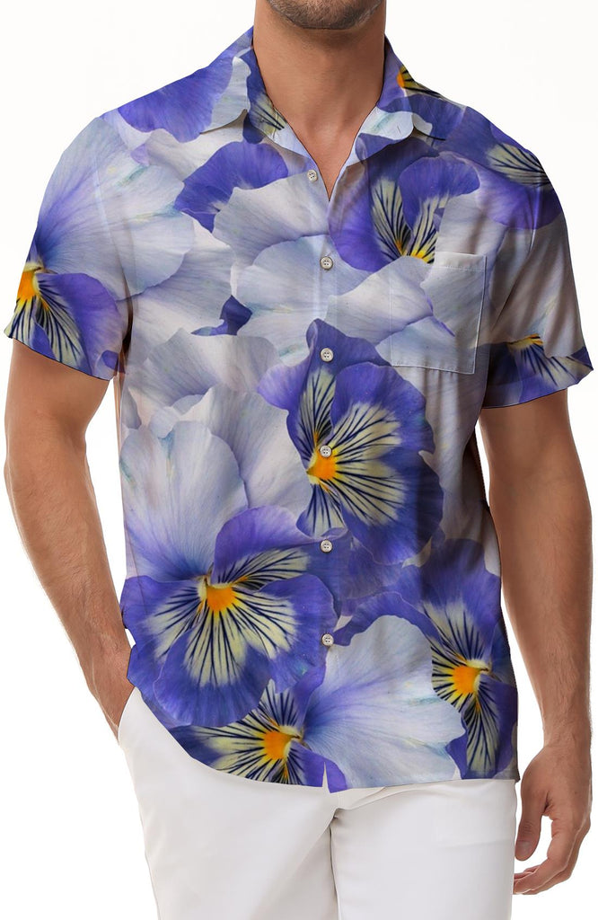 Purple Trumpet Floral Men's Hawaiian Shirt Casual Button-Down Fashion Tops Summer Vacation Seaside Beach Tops