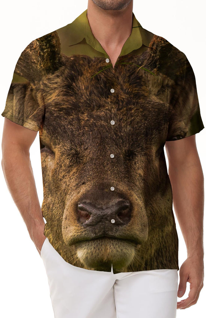 Bear Elk Baseball Wild Animal Short Sleeve Shirt Hip Hop Fashion Breathable Button Men's Short Sleeve Shirt