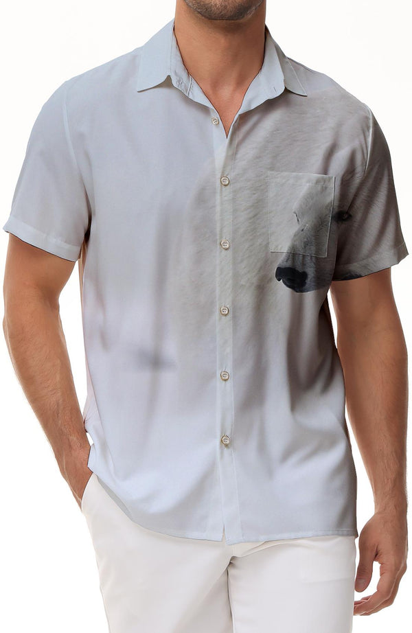 White Polar Bear Men's Hawaiian Shirt Casual Button-Down Short Sleeve Top Summer Short Sleeve Shirt Tropical