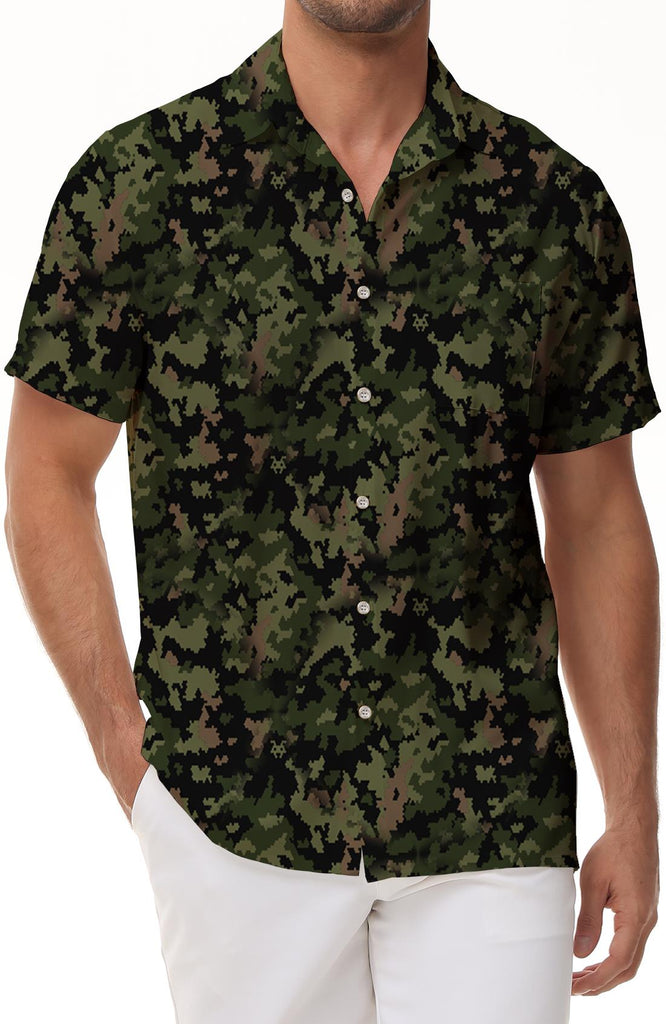 Men's Fashion Hawaiian Shirt Casual 3D Printed Shirt Summer Loose Short Sleeve Top Trendy Lapel Button Beach Shirt Green