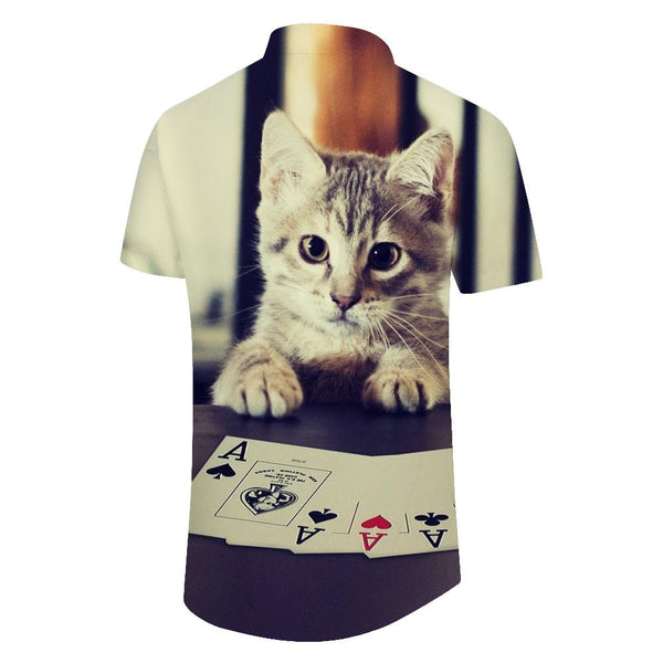 
Poker Cat Kitten Shirt Mens Short Sleeve Button Down Hawaiian Shirt Perfect for Beach Summer Tropical
                