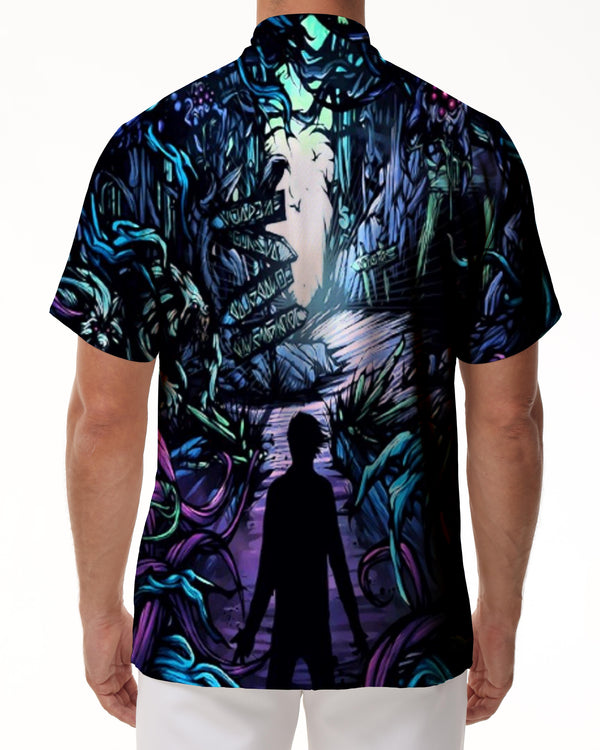 
Japanese anime abstract popular beach seaside tropical Hawaiian button top men's short sleeve casual button shirt light beach shirt summer
                