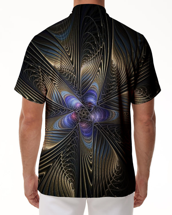 
Visual geometric pattern lapel button-down short sleeves fashionable summer short sleeves suitable for tropical vacations and seaside activities
                