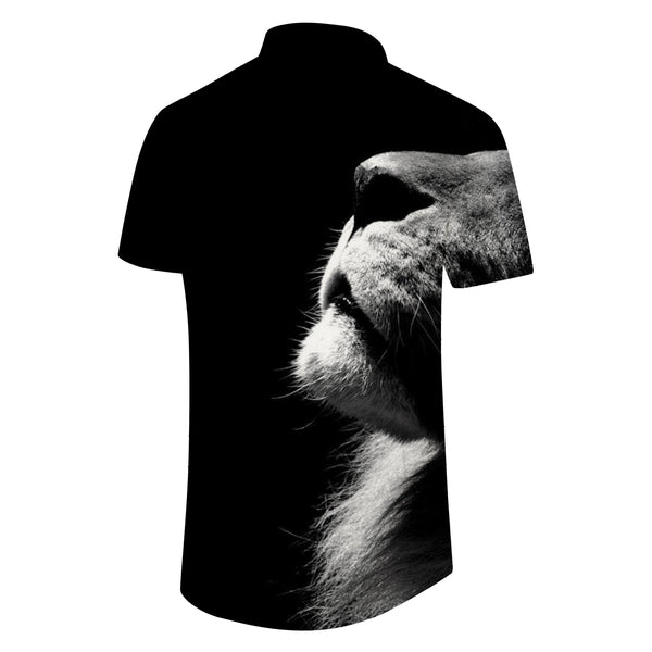 
Black lion cub men's summer casual print button down lapel shirt short sleeve top shirt short sleeve sportswear men's summer
                