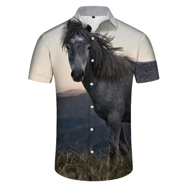 
Gray Horse Tamer Button Lapel Pocket Men's Hawaiian Lapel Style Comfort Regular Fit Animal Pattern Short Sleeve Shirt
                