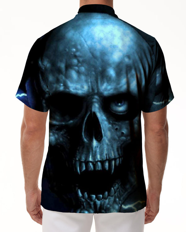 
Blue Skull Print Hawaiian Button Down Lapel Shirt Beach Short Sleeve Loose Men's Button Shirt Casual
                