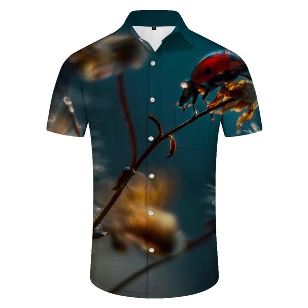 
Ladybug Footprint Print Men's Casual Button Shirt Short Sleeve Summer Beach Shirt Animal
                