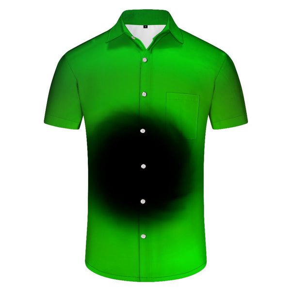 
Fashion Tops Green Black Hole Summer Lapel Button Shirt Loose Casual Short Sleeve Shirt with Pockets
                