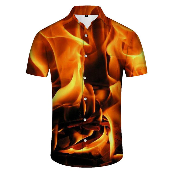 
Fashionable and colorful design, masculine flame print shirt, men's casual short sleeve Hawaiian button down
                