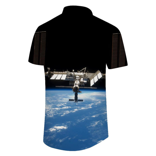 
Polyester satellite men's vacation daily travel short-sleeved shirt classic retro summer trend men's wear
                