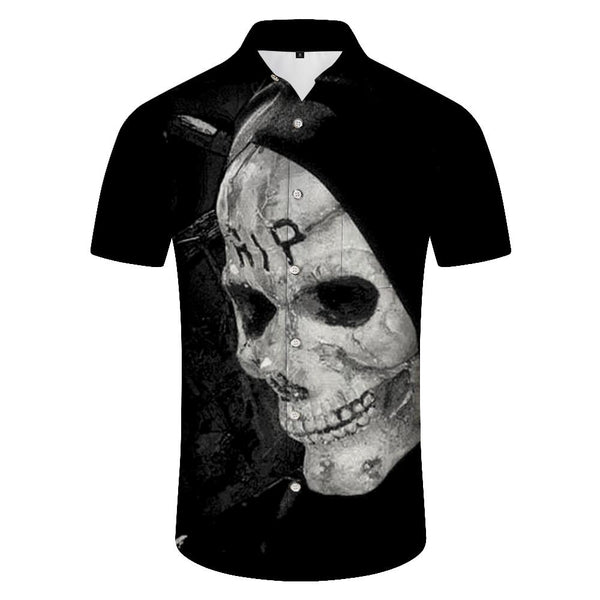 
Streetwear Lapel Tops 3D Printed Skull Short Sleeve Shirt Men Halloween Horror Short Sleeve Shirt Loose
                