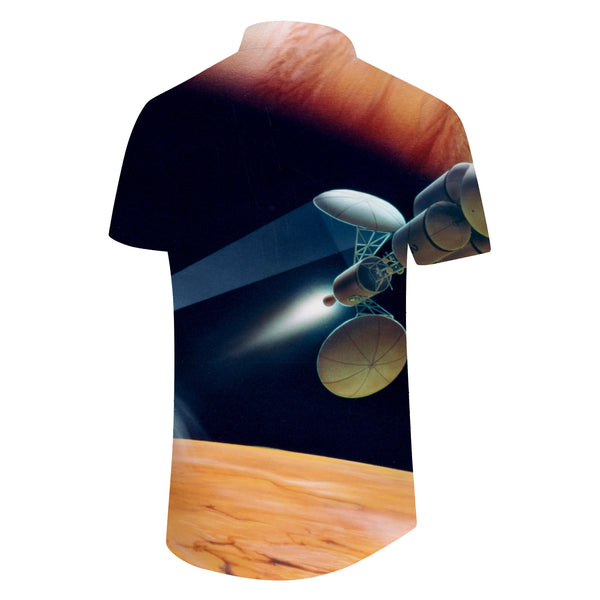
Mixed color stars outer space satellite science fiction print men's short sleeve summer four seasons collar Hawaiian holiday beach ocean
                