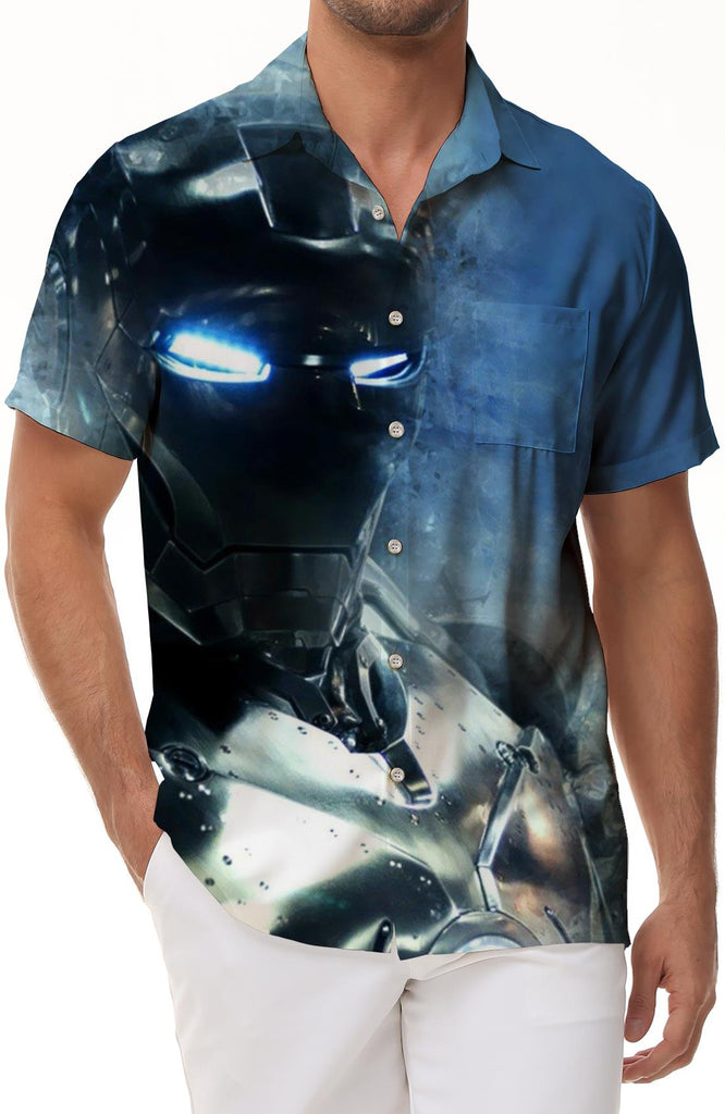 Cool Iron Man Printed Pattern Fashion Button Men's Casual Loose Lapel Summer Vacation Beach Seaside Top