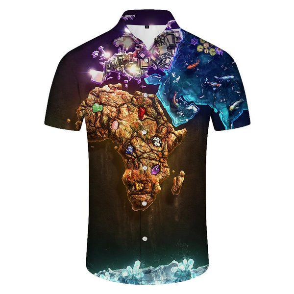 
World map in the game Men's casual short-sleeved shirt beach summer print men's vacation seaside party
                