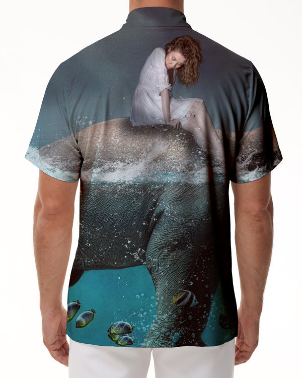 
Natural Water Elephant Print Cuban Collar Short Sleeve Shirt Perfect Beach and Casual Wear for Men
                