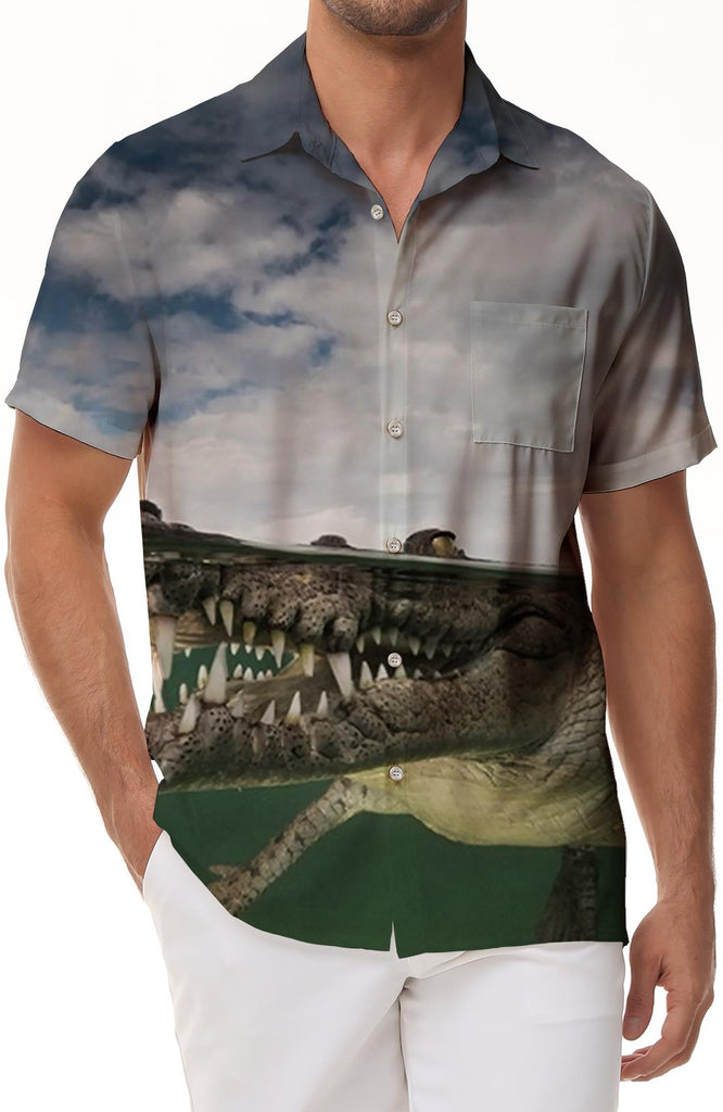 Abstract Crocodile Men's Short Sleeve Shirt Summer Beach Casual Print Button Top Wide Collar Men's Short Sleeve Shirt Beach