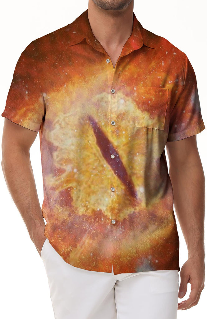 Dragon pupil orange abstract men's casual loose summer breeze short-sleeved shirt Hawaiian button pocket short-sleeved shirt lapel