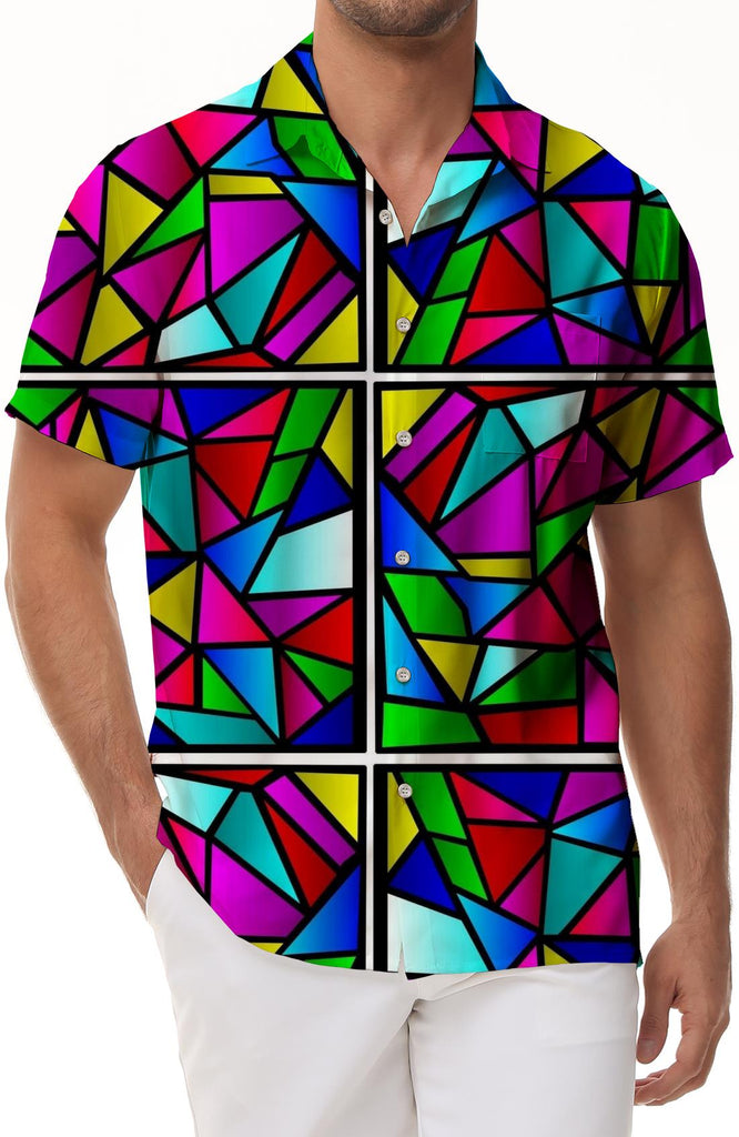 Shape Color Men's Casual Loose Trendy Men's Hawaiian Shirt Regular Fit Short Sleeve Palm Tree