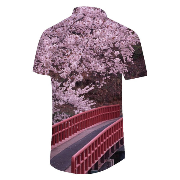 
Spring Red Bridge and Sakura Hawaiian Shirt Men's Short Sleeve Casual Summer Beach Shirt
                