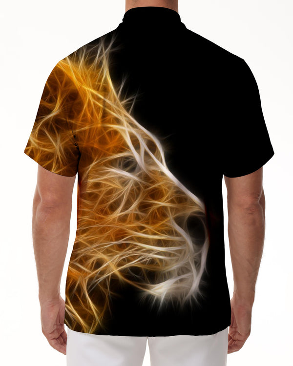 
Super cool pattern black abstract hawaiian button down lion print sleeve shirt top casual mens clothing casual
                