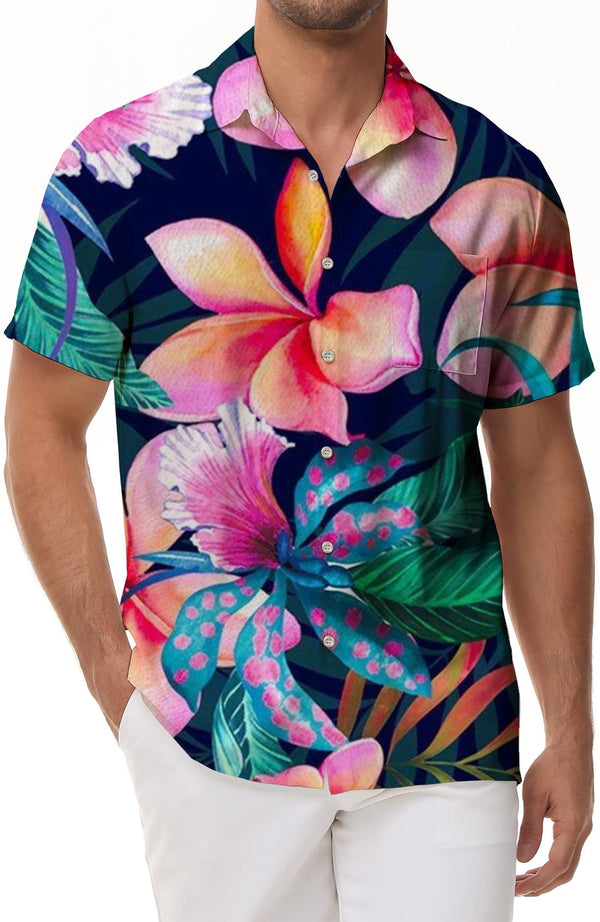 Mens Hawaiian Shirt Fashion Pattern Button Casual Beach Vacation Party Shirt Tropical Flowers