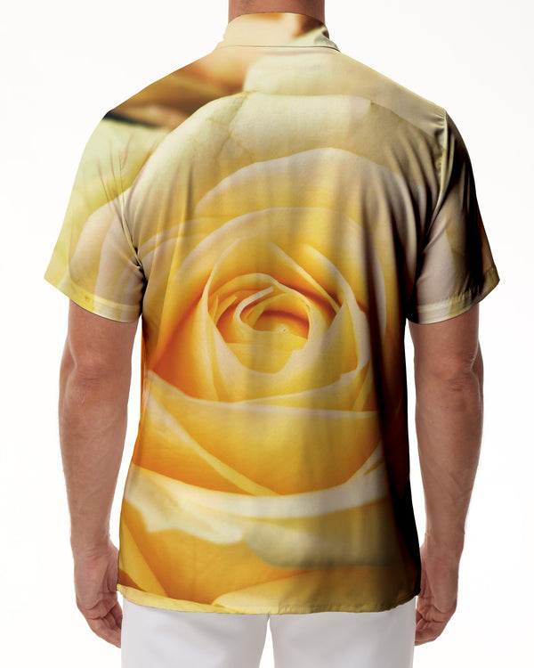 
Precious Friendship Yellow Rose Print Vintage Collar Short Sleeve Shirt Perfect Beach and Casual Wear for Men
                