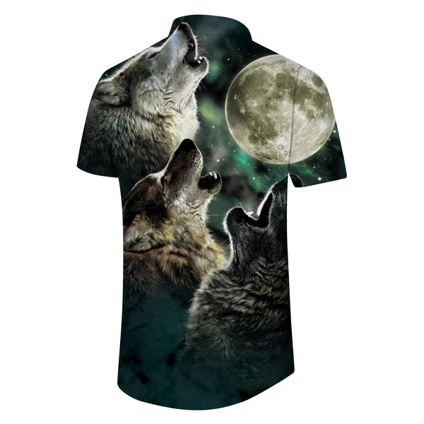 
Pack of wolves mysterious tropical Hawaiian lapel button collar loose casual short-sleeved beach wear shirt print pattern
                
