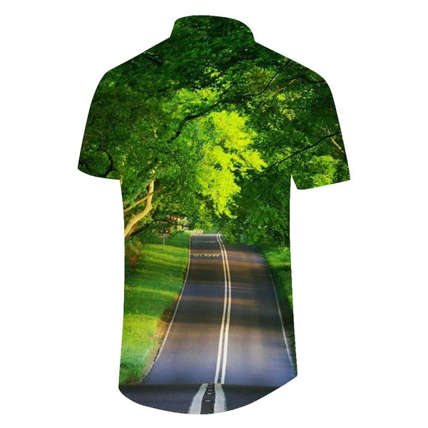 
Green plant path fresh air print pattern casual loose men's vacation seaside tropical beach colorful short sleeve
                
