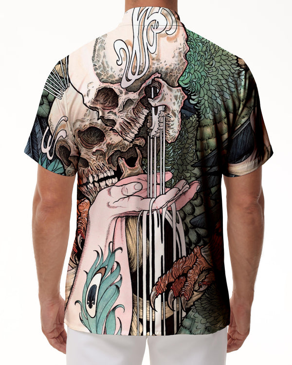 
Retro Skull Pattern Cool Casual Short Sleeves Abstract Personalized Skull 3D Printing Lapel Button Short Sleeves Men's
                
