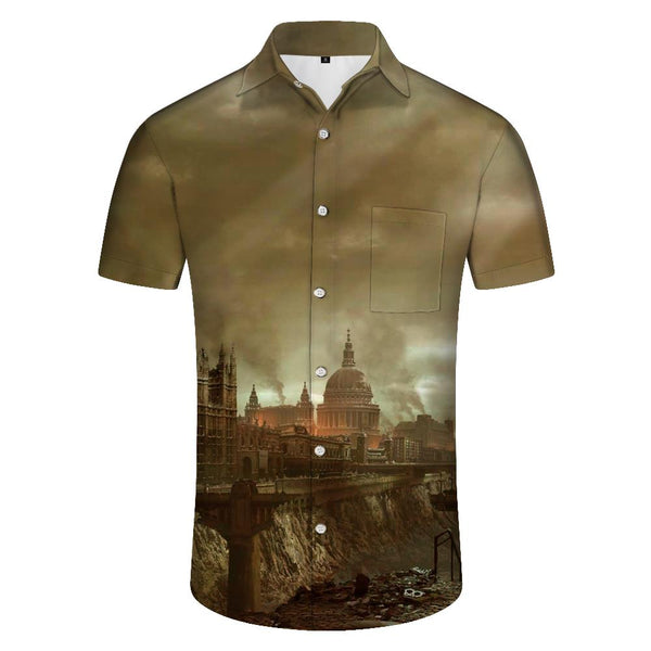 
War City London Landscape Men's Casual Loose Vacation Beach Summer Short Sleeve Shirt Tops
                