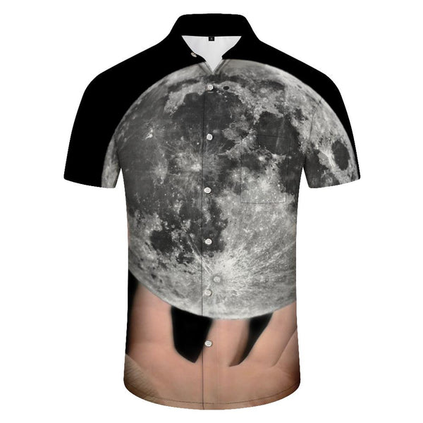 
Moon in Hand Button Collar Shirt with Pocket Ball Men's Short Sleeve Shirt Men's Casual Short Sleeve Shirt Loose Vacation Seaside Party
                