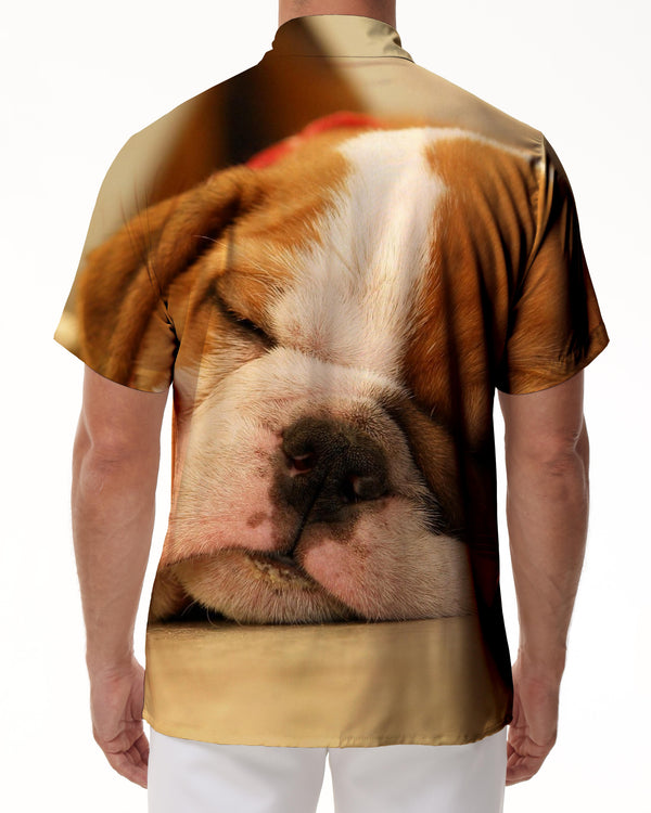 
French Bulldog 3D Digital Printed Pattern Beach Men Short Sleeve Loose Casual Shirt Holiday Beach Summer Tops With Pockets
                