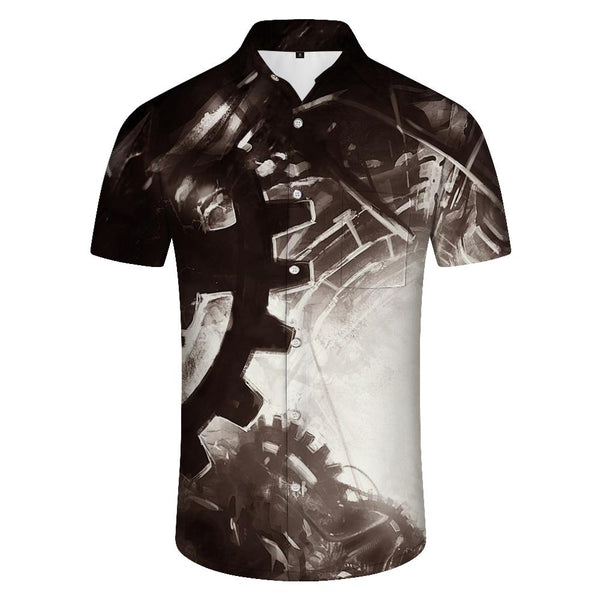 
Hawaiian black and white car tool floral print pocket button shirt short sleeve button shirt suitable for beach vacation seaside
                