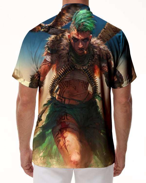 
American Indian Warrior Hawaiian Tropical Summer Shirt Men's Short Sleeve Casual Sports Top
                