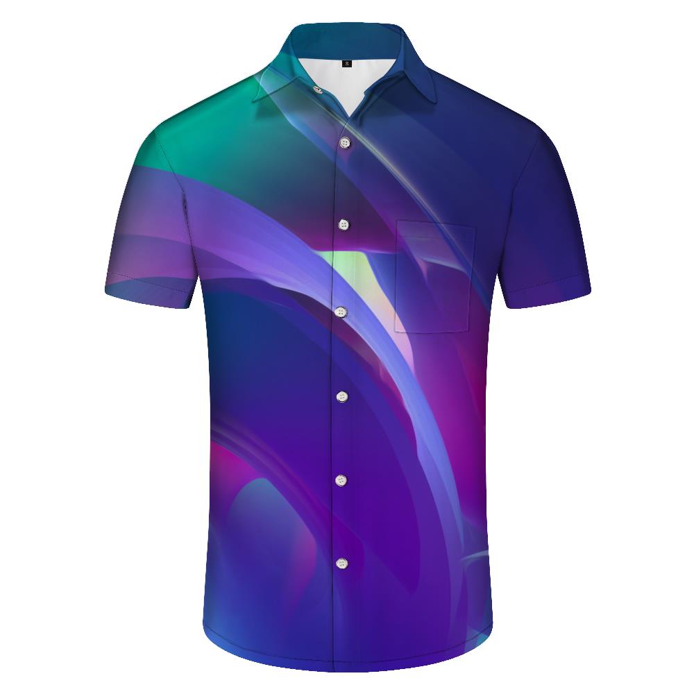Hawaiian short sleeve button down men's shirt abstract colorful liquid blue purple fashion