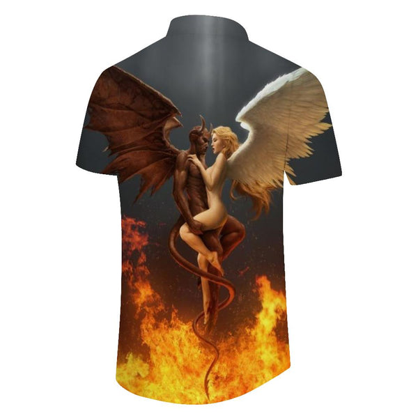 
Angel Wings and Hell Devil Hip Hop Rap Shirt Casual Loose Men's Short Sleeve Shirt Seaside Short Sleeve Shirt Beach
                