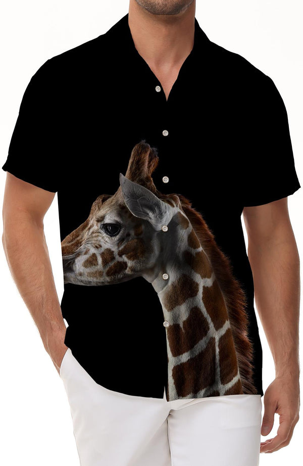 Wild Animal 3D Printed Pattern Giraffe Mens Outdoor Leisure Hawaiian Fashion Button Lapel Printed Button Shirt Beach Top