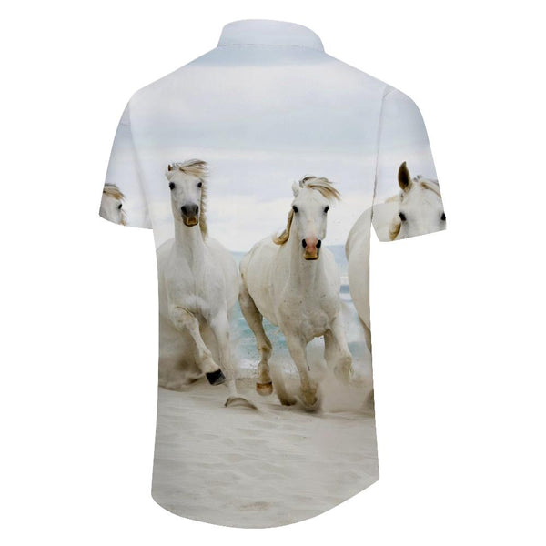 
Horses in a Desert Sandstorm Summer Loose Fit Sports Top Men's Button-Down Shirt Short Sleeve Lapel Shirt
                