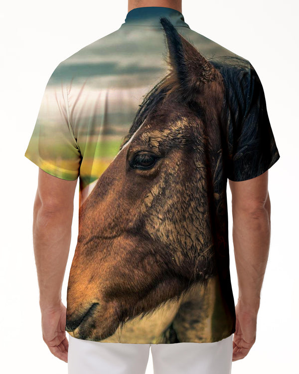 
Horse portrait with brown horse men's Hawaiian shirt short sleeve button down shirt summer tops
                