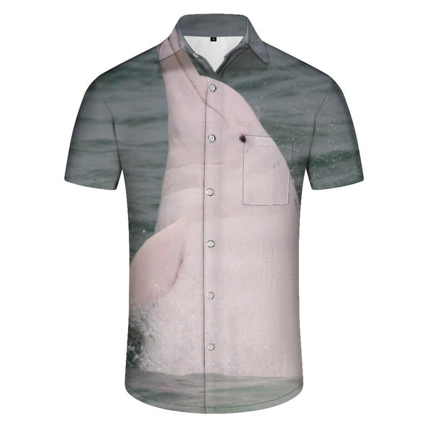 
Pink Whale Casual Men's Short Sleeve Shirt Lapel Button Top Short Sleeve Hawaiian Loose Top
                