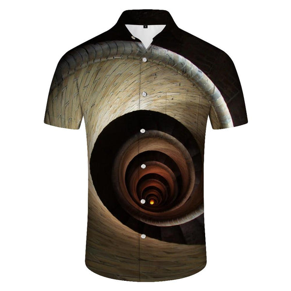 
Abstract art tunnel men's casual loose daily travel vacation print top Hawaiian tropical four seasons lapel pocket short sleeve shirt button
                