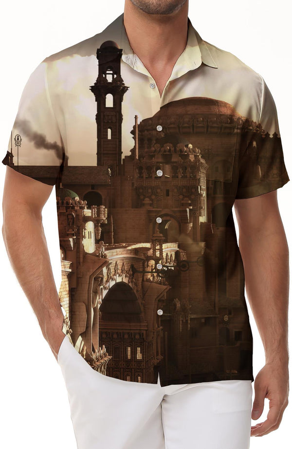 Desert Retro Style Fashionable Breathable Men's Short Sleeve Button Down Hawaiian Pocket Lapel Short Sleeve Shirt Button Down