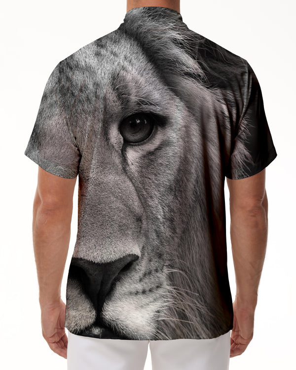 
Little gray lion design men's shirt short sleeve seaside holiday travel casual clothing
                