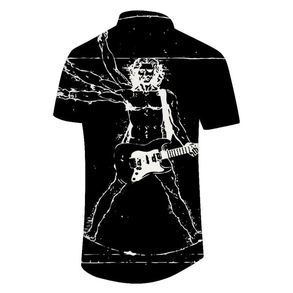 
Black men's Hawaiian shirt music guitar print tops fashion casual clothing large collar rock shirt summer
                